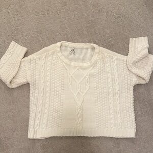 Cozy White Cable Knit Sweater - Medium